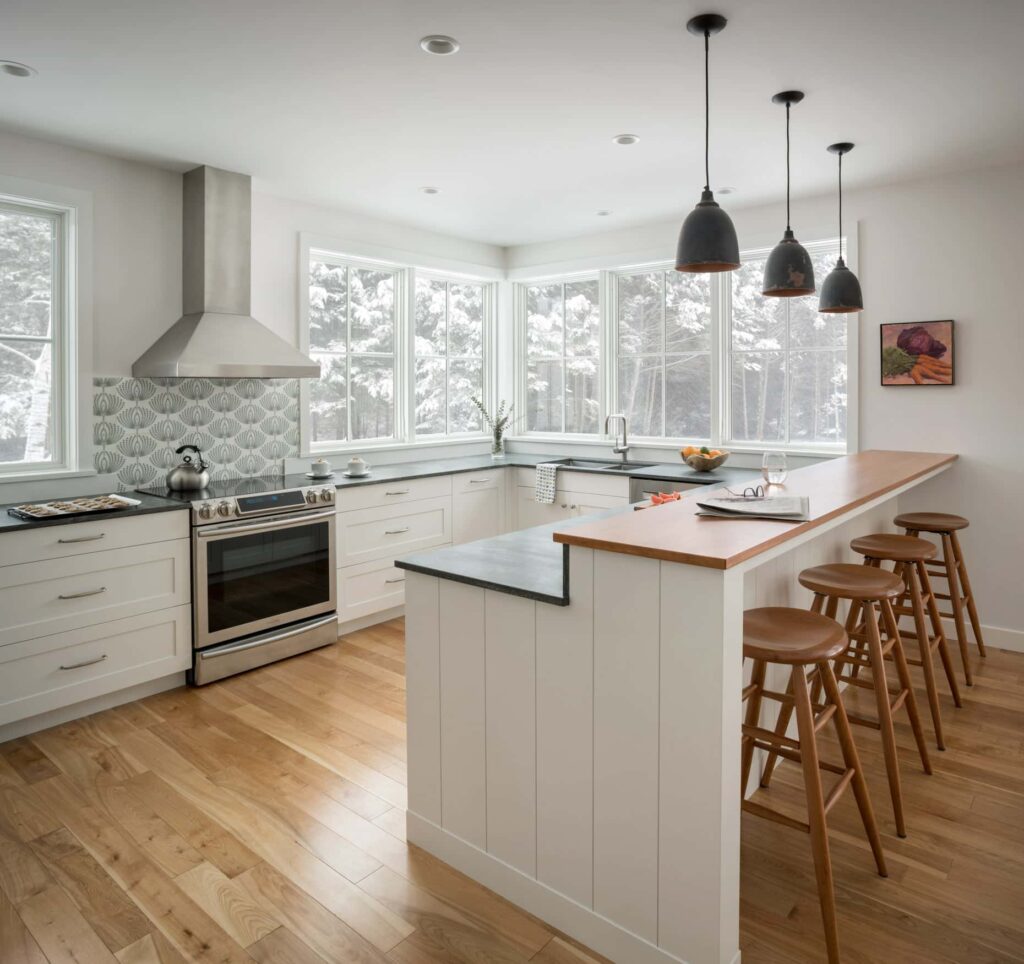 Kitchen of custom home in Brunswick, Maine.